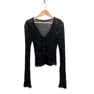 Ann Ferriday Black Sequin Mesh Lace Cardigan One Size Y2K Whimsigoth Fairycore